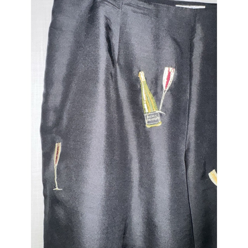 SLB Black Pants 100% Silk Women's Embroidered Champagne Wine Glass Size 20 Party - Picture 2 of 6